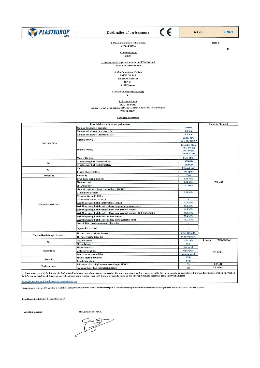 Aperçu de DoP MW 06 Prima 562071 g EN
