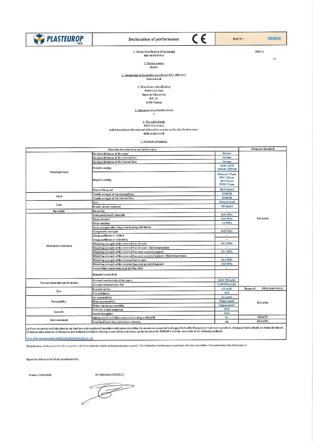 Aperçu de DoP MW 08 Optima 562054 g EN