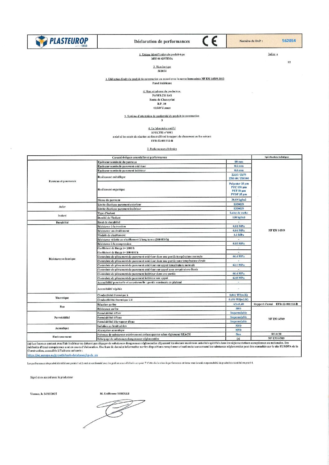 Aperçu de DoP MW 08 Optima 562054 g