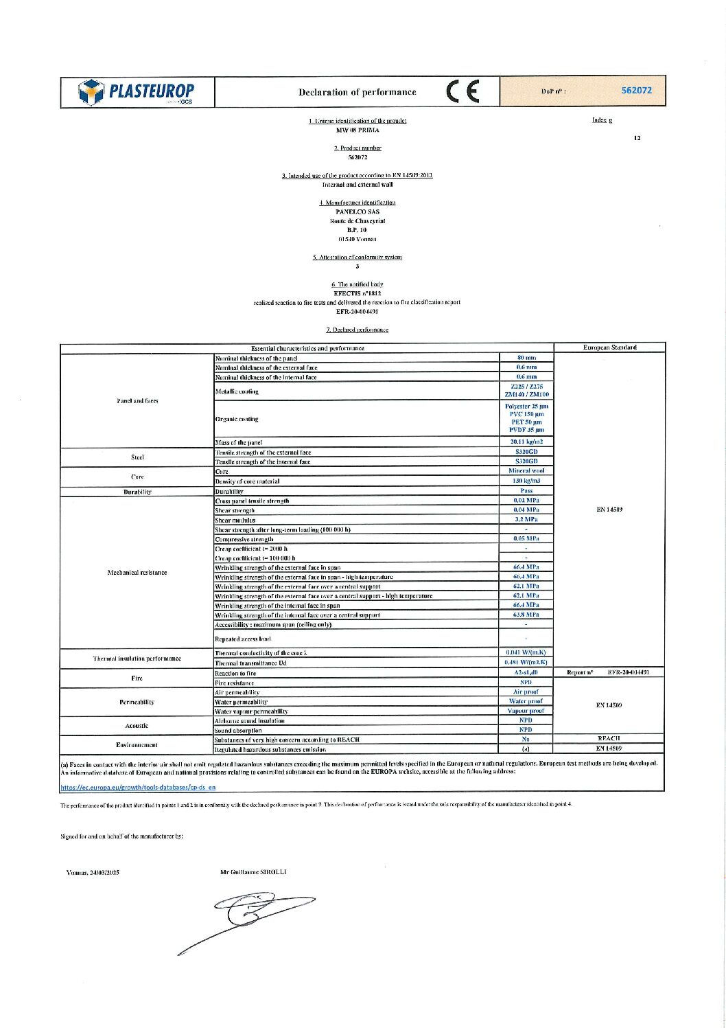 Aperçu de DoP MW 08 Prima 562072 g EN
