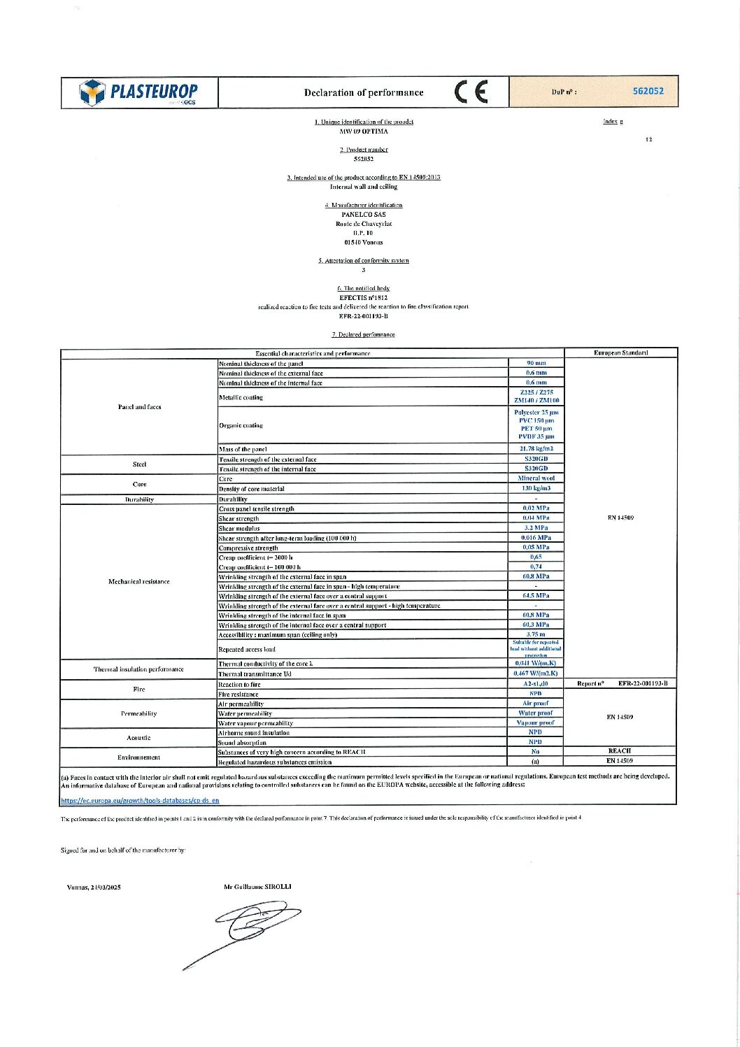 Aperçu de DoP MW 09 Optima 562052 g EN