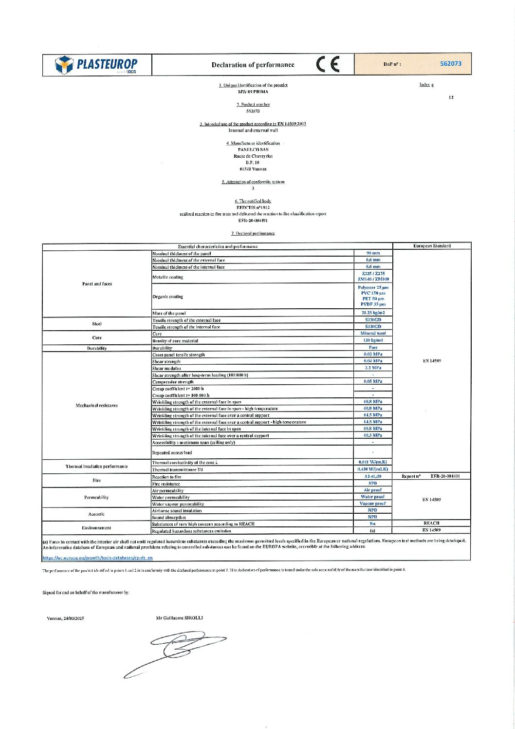 Aperçu de DoP MW 09 Prima 562073 g EN