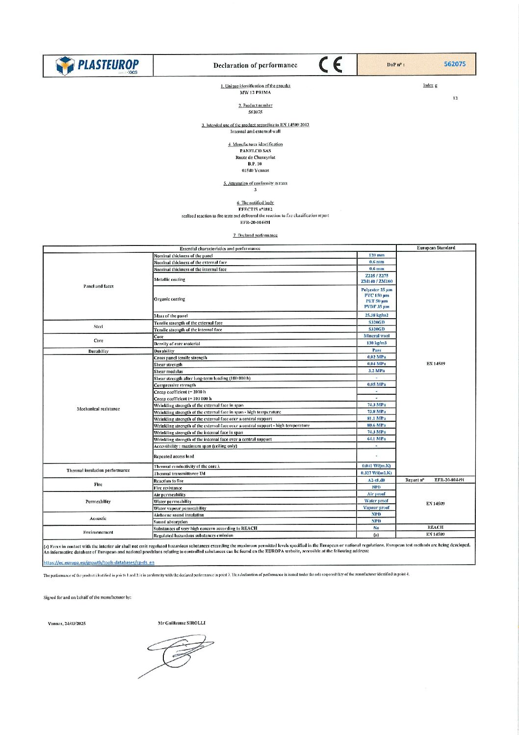 Aperçu de DoP MW 12 Prima 562075 g EN