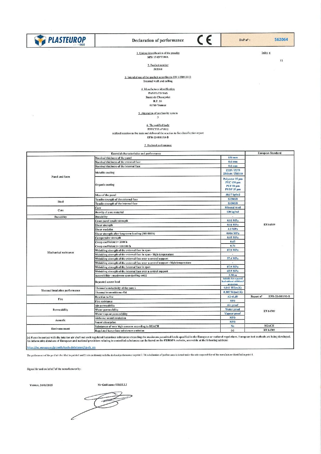 Aperçu de DoP MW 15 Optima 562064 g EN