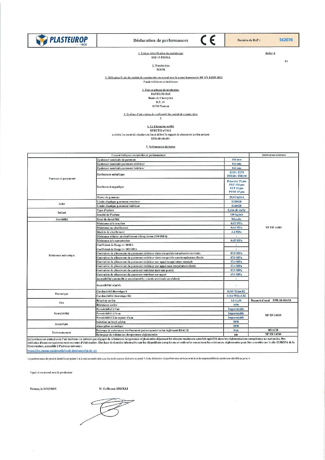 Aperçu de DoP MW 15 Prima 562076 g EN